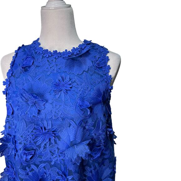 ERI + ALI Womens Small Royal Blue Sleeveless Embroidered Daisy Lace Shift Dress - Picture 4 of 10